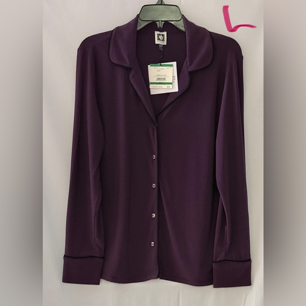 Anne Klein Rich Purple Button-Down Blouse